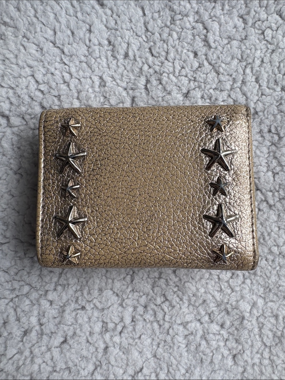 Jimmy Choo Nemo Metallic Gold Leather 2-toned-Star-Studded Mini Tri-fold Wallet - Picture 8 of 14